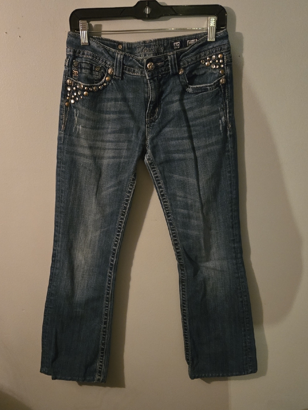 Stud-Embellished Dark Blue Women's Jeans